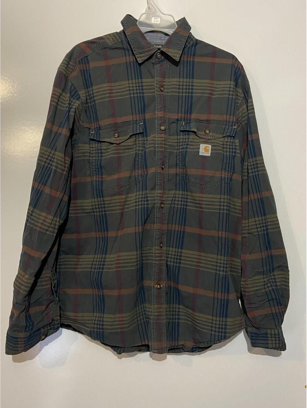 Mens CARHARTT Rugged Flex Relaxed Fit Lightweight Long-Sleeve Plaid Shirt Sz L